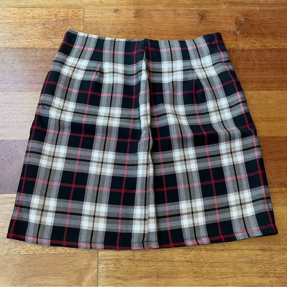 Nasty Gal Plaid Black, White, Tan and Red A-Line, Lightweight Skirt NWOT